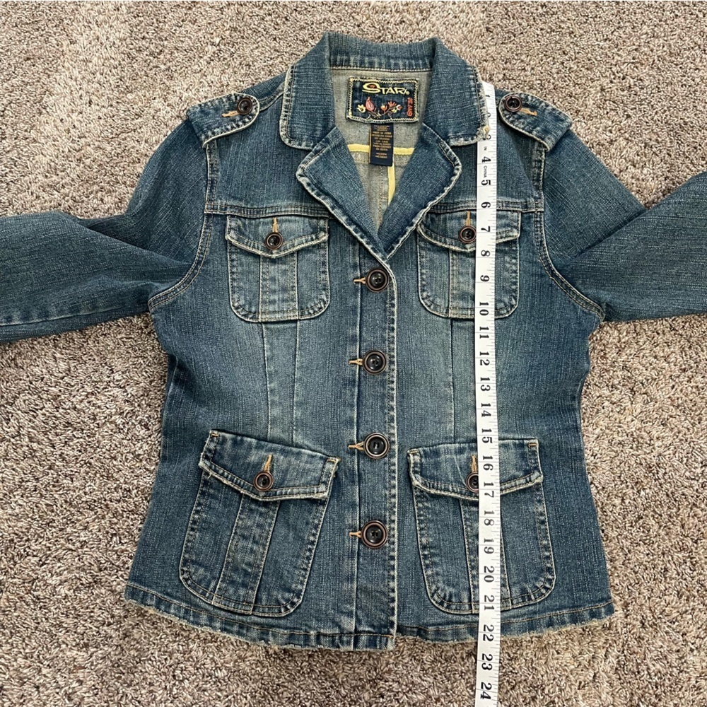Star Jeans Denim Military Utility Jacket Women’s Size Medium Medium Wash Y2K - Picture 9 of 9